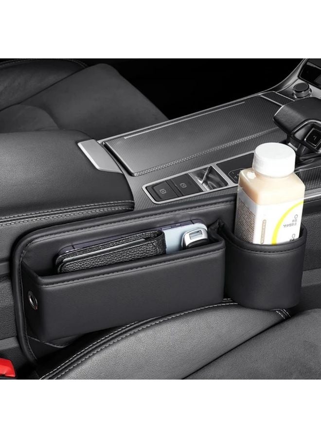 Right Side Car Seat Gap Storage Box With Cup Holders PU Leather Organizer - Image 3